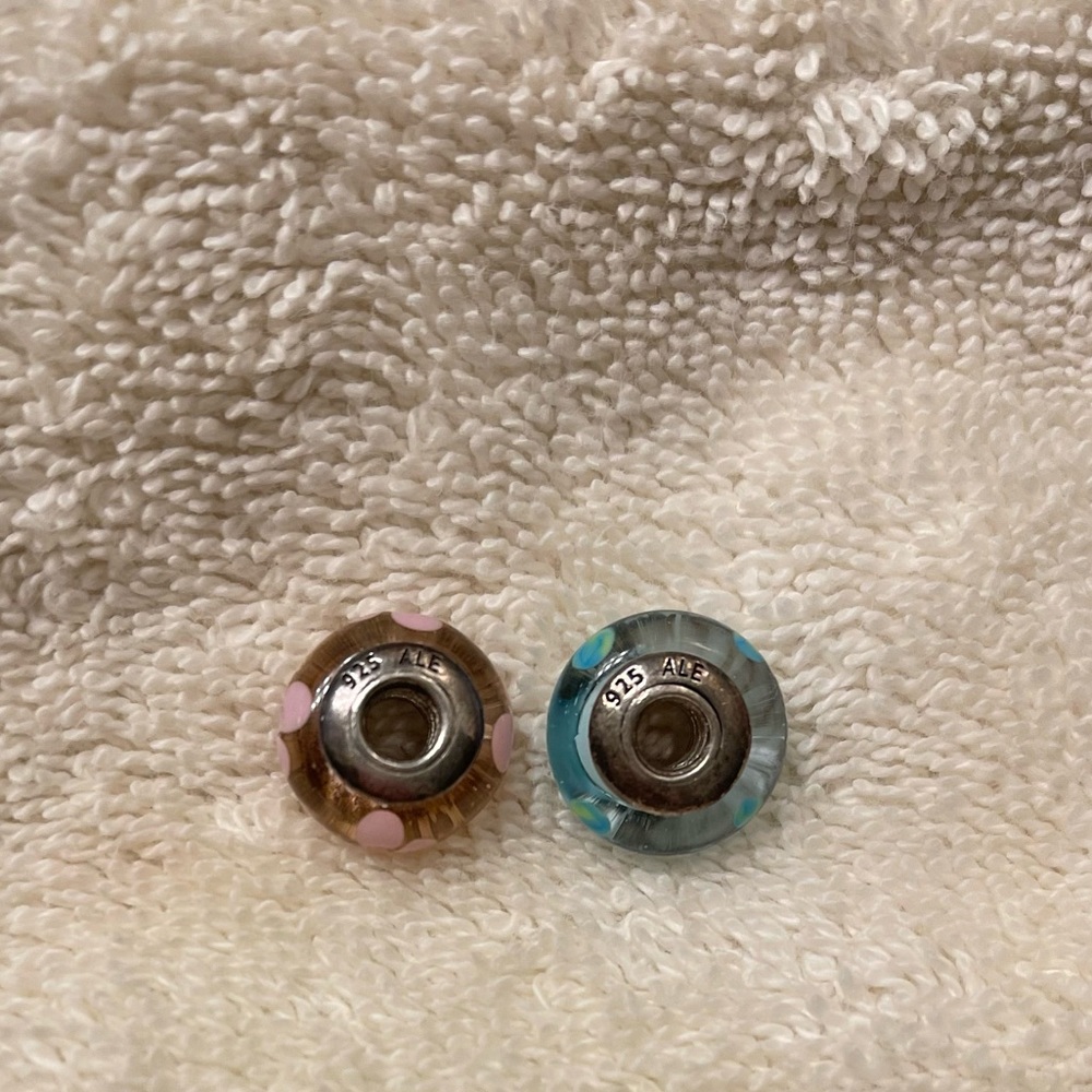 TWO Pandora Murano glass charm bead in pink and teal - Picture 2 of 8